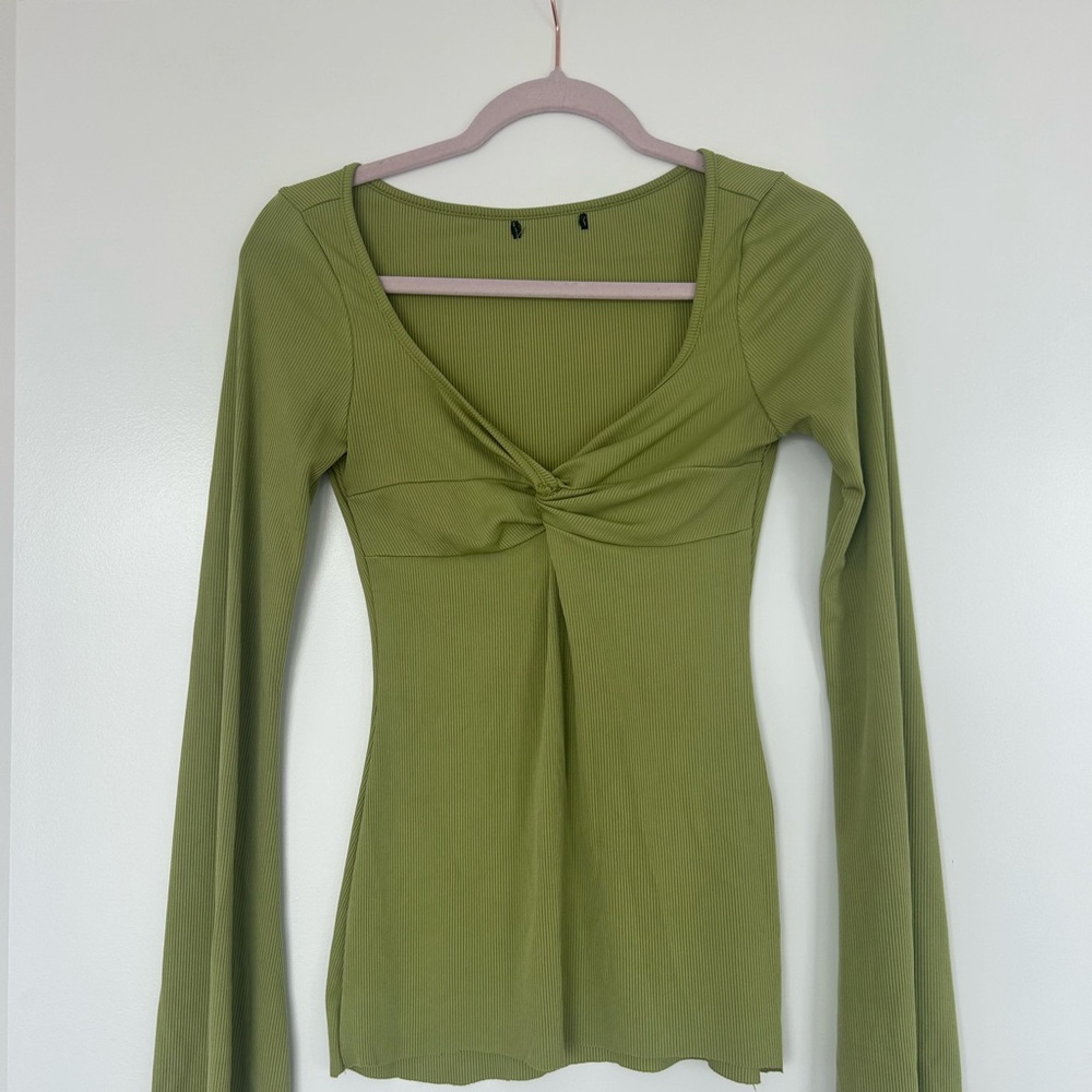 Olive Green Long Sleeve Twist Front Top